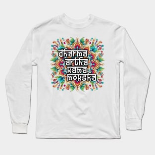 Dharma artha kama moksha Mandala: Colorful Harmony in Red, Green, Blue, Yellow, Orange, Purple, Pink Long Sleeve T-Shirt